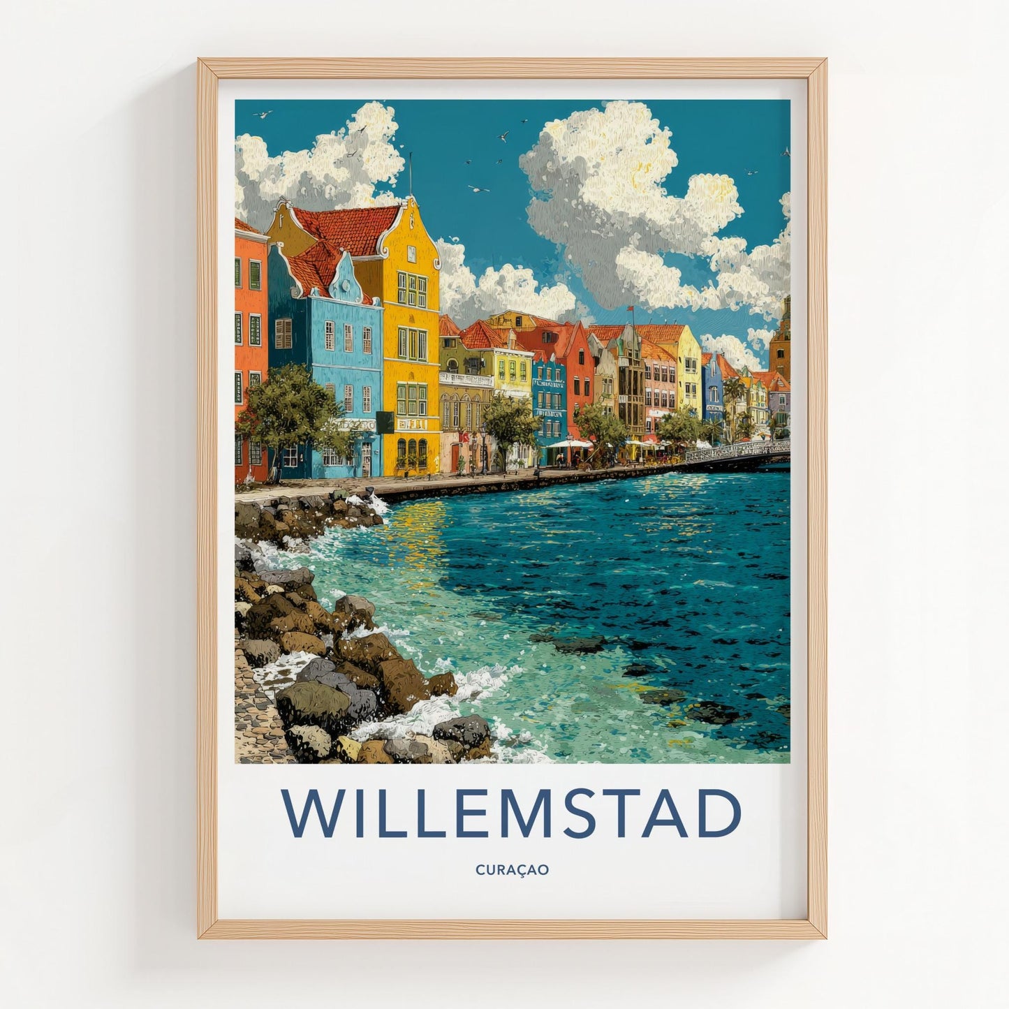Willemstad Poster - Curacao Travel Art - Colorful Canal Buildings Home Decor