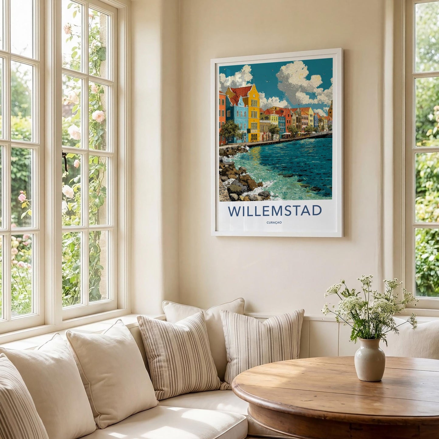 Willemstad Poster - Curacao Travel Art - Colorful Canal Buildings Home Decor