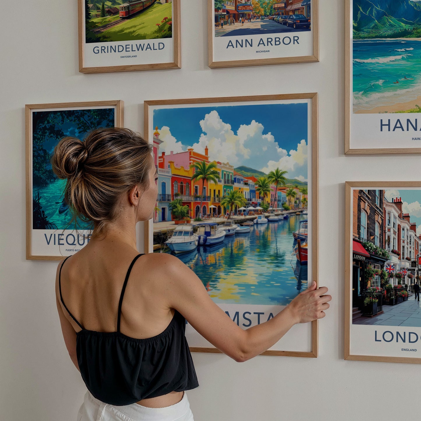 Willemstad Poster - Curacao Travel Art - Colorful Canal Waterfront Home Decor