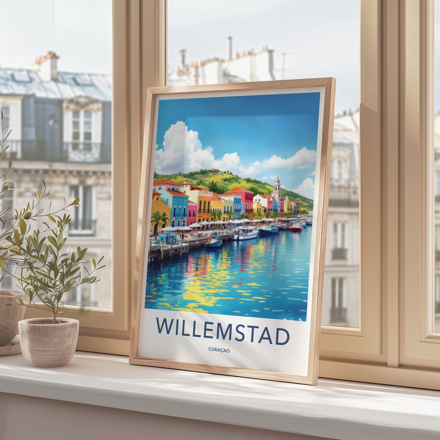 Willemstad Poster - Curacao Travel Art - Colorful Waterfront Buildings Home Decor