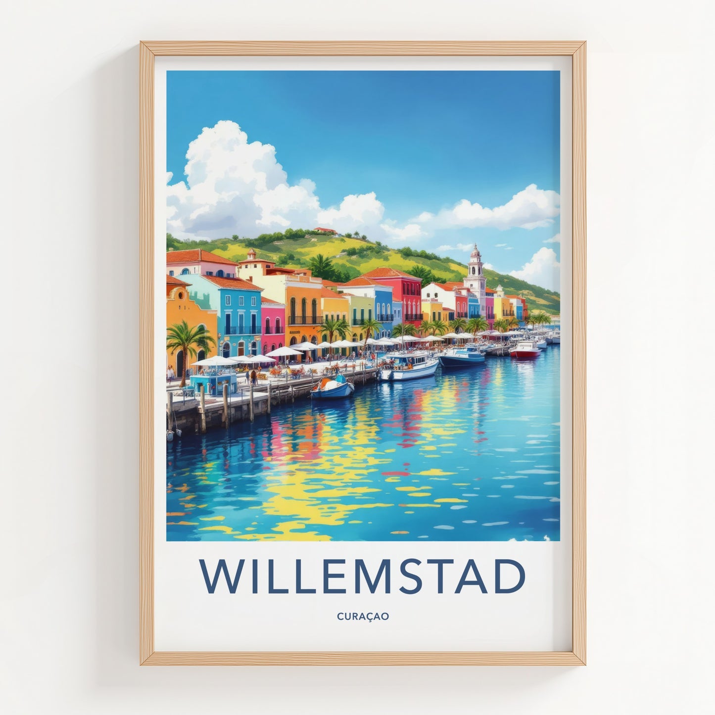 Willemstad Poster - Curacao Travel Art - Colorful Waterfront Buildings Home Decor
