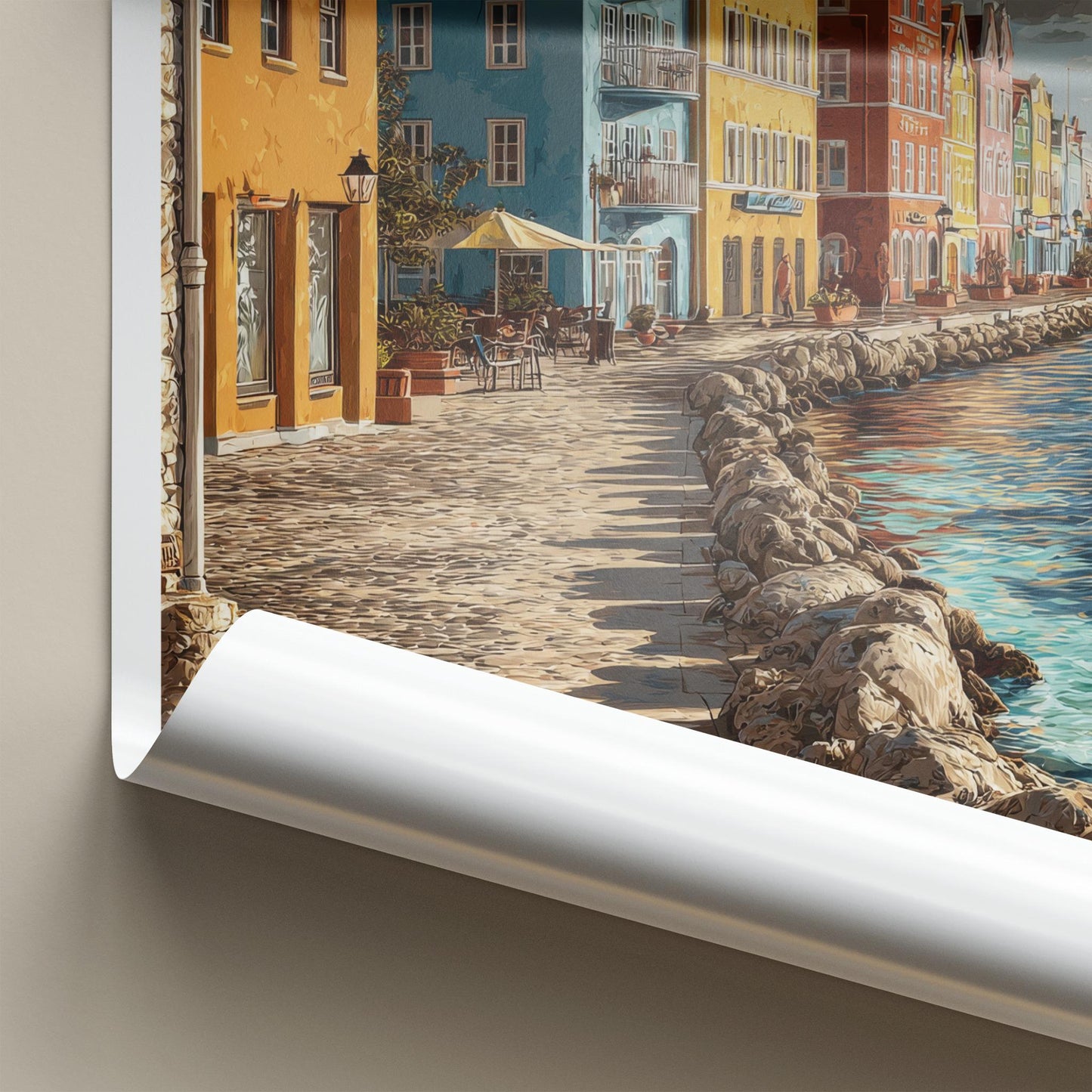 Willemstad Poster - Curacao Travel Art - Colorful Waterfront Buildings Home Decor