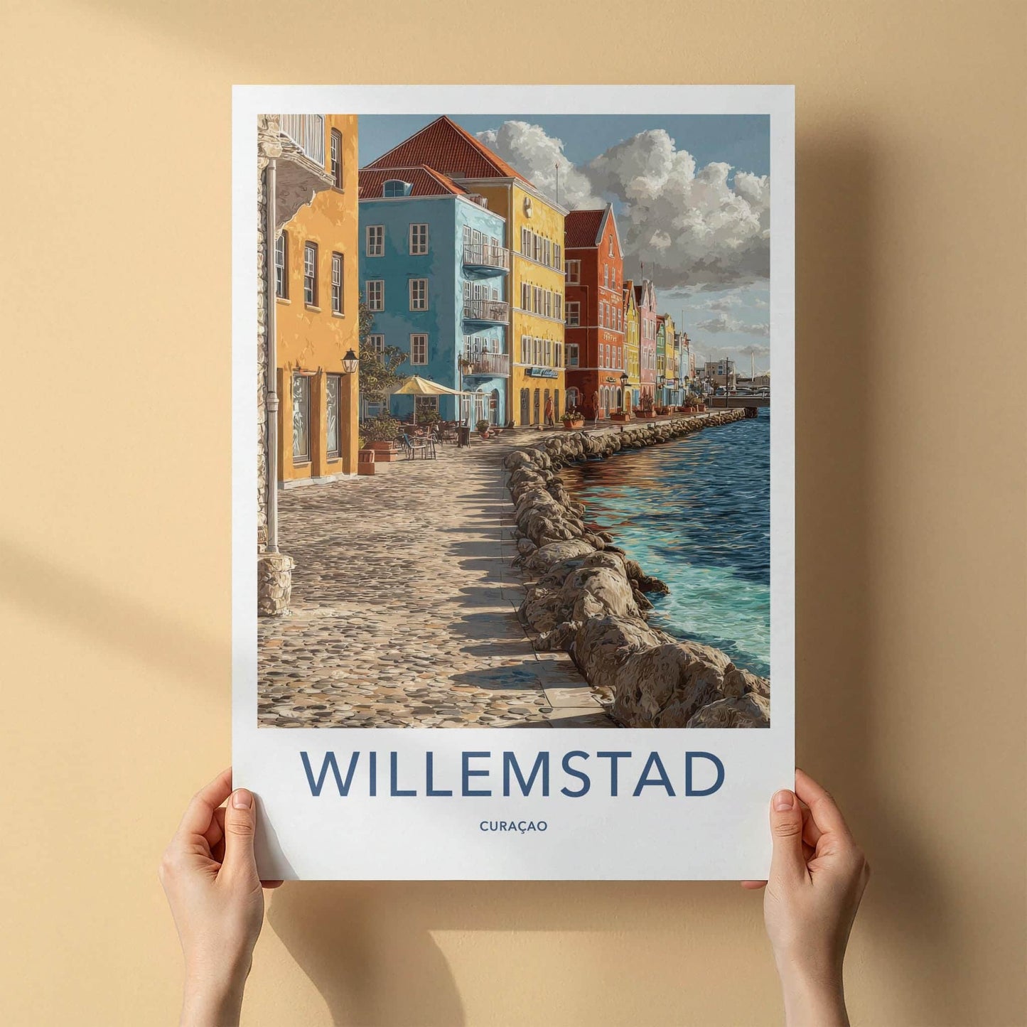 Willemstad Poster - Curacao Travel Art - Colorful Waterfront Buildings Home Decor