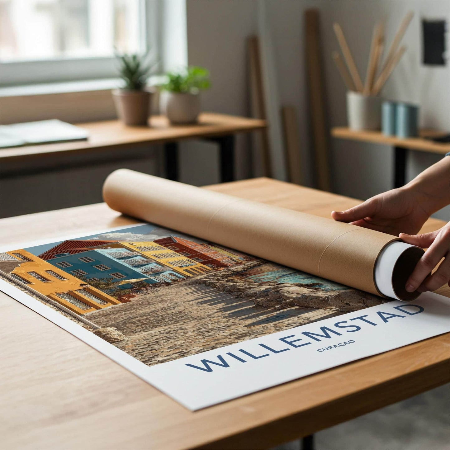 Willemstad Poster - Curacao Travel Art - Colorful Waterfront Buildings Home Decor