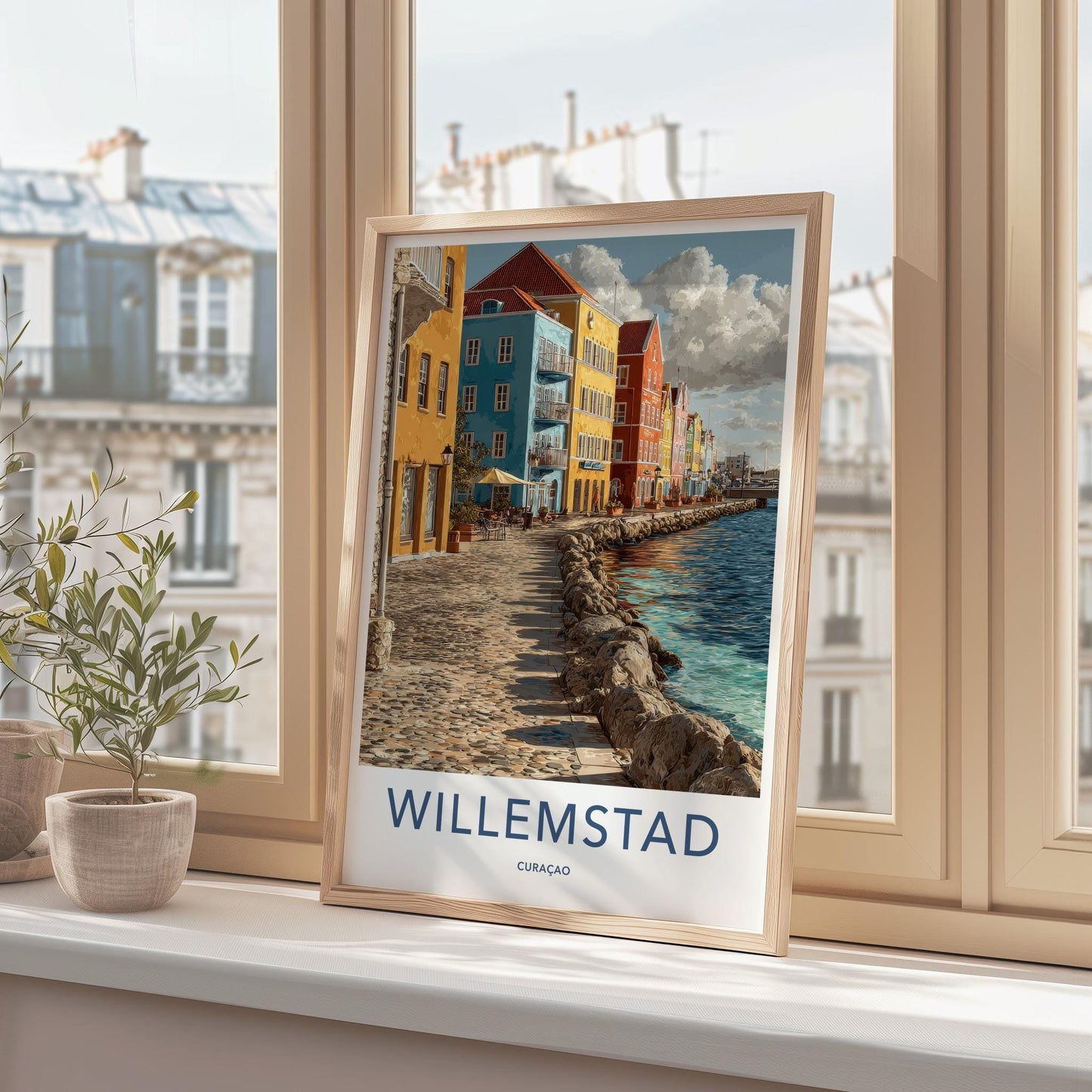 Willemstad Poster - Curacao Travel Art - Colorful Waterfront Buildings Home Decor