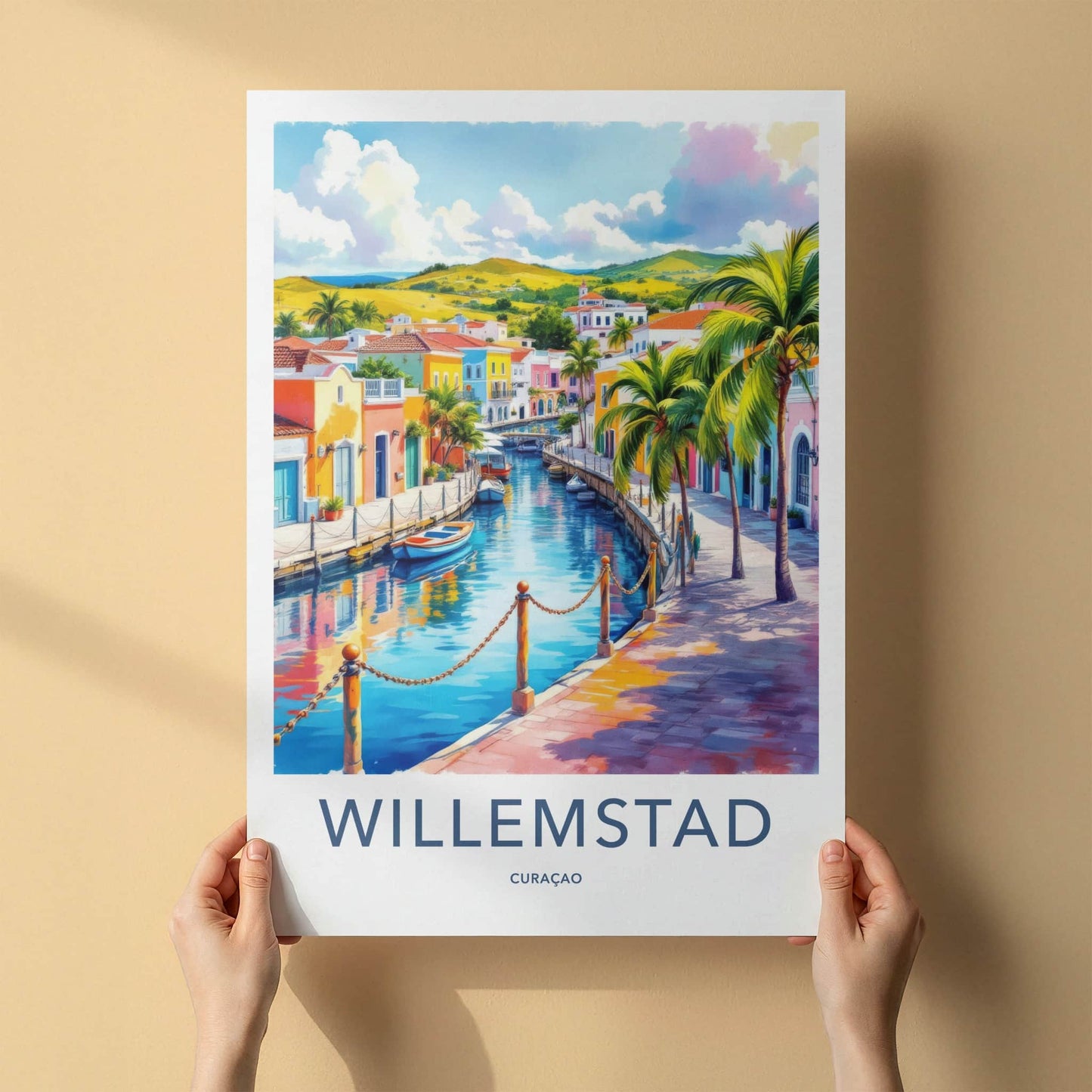 Willemstad Poster - Curacao Wall Art - Vibrant Canal Houses Home Decor