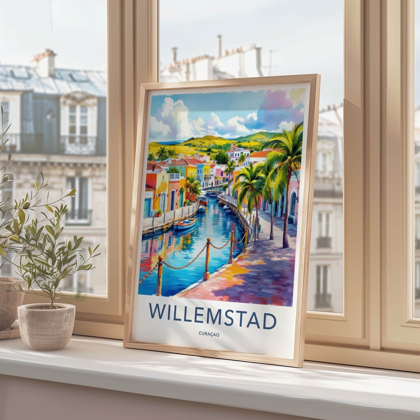 Willemstad Poster - Curacao Wall Art - Vibrant Canal Houses Home Decor