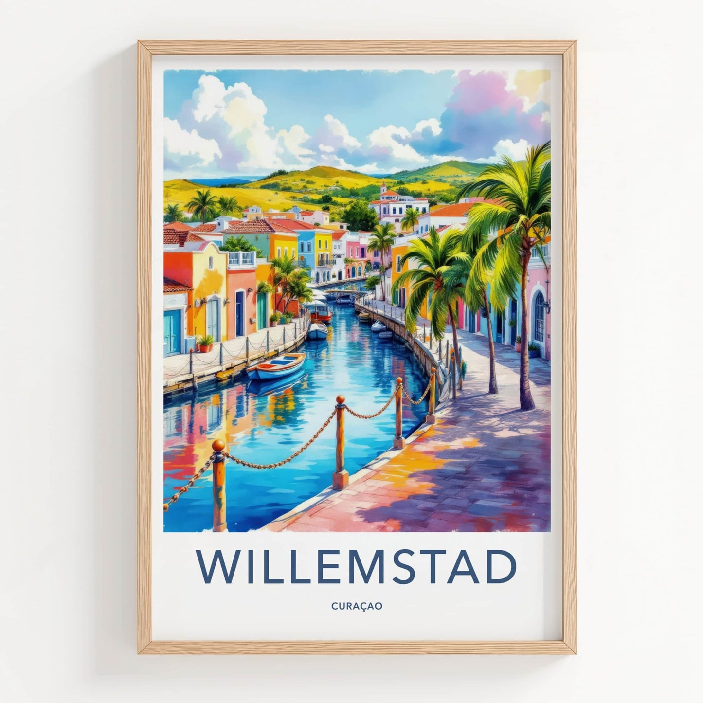 Willemstad Poster - Curacao Wall Art - Vibrant Canal Houses Home Decor