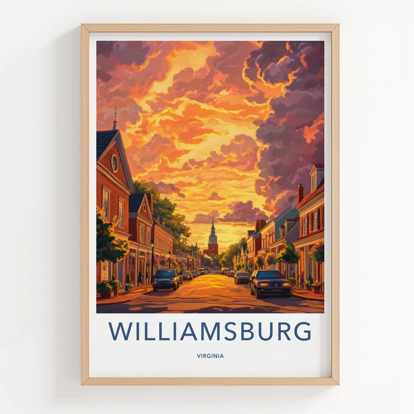 Williamsburg Poster - Virginia Travel Art - Historic Street Sunset Home Decor
