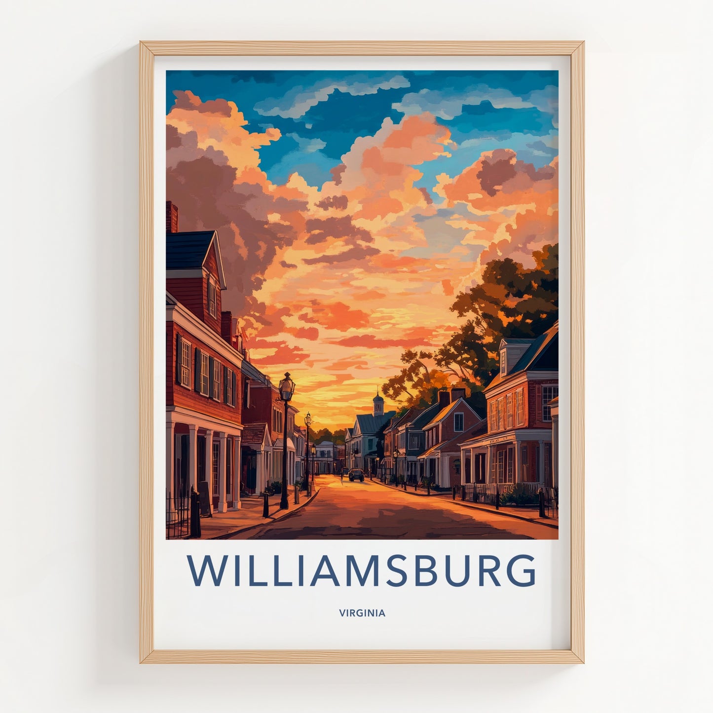 Williamsburg Poster - Virginia Travel Art - Vibrant Sunset Street Home Decor