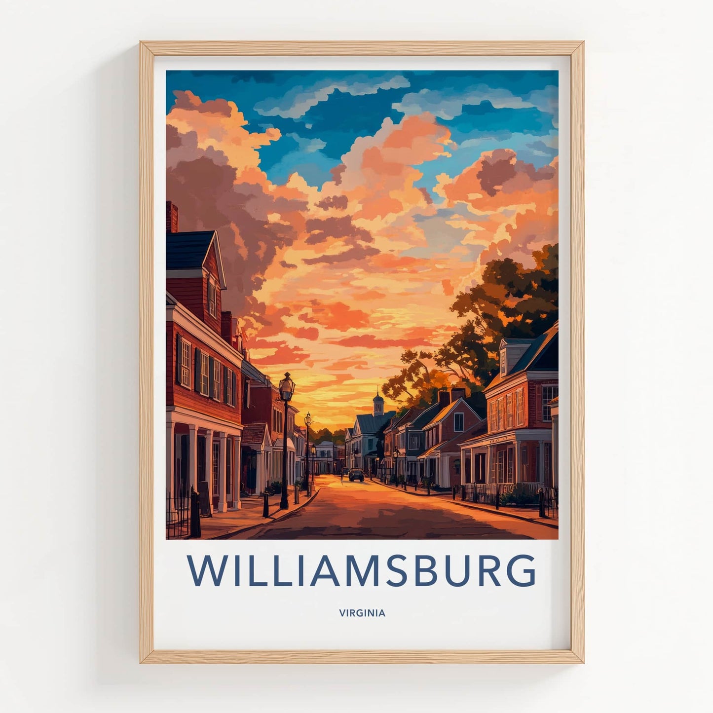 Williamsburg Poster - Virginia Travel Art - Vibrant Sunset Street Home Decor