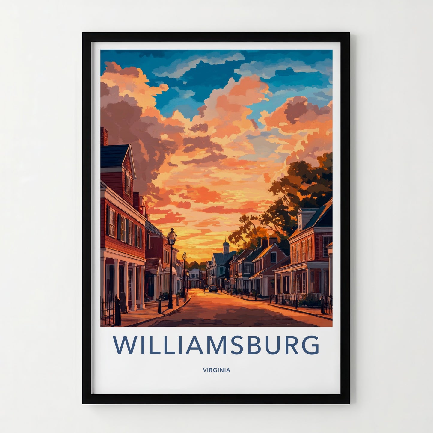Williamsburg Poster - Virginia Travel Art - Vibrant Sunset Street Home Decor