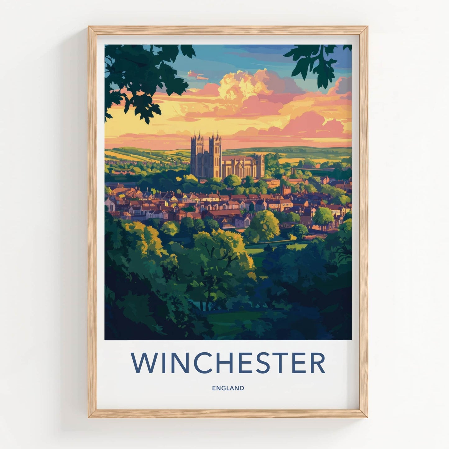 Winchester Poster - England Travel Art - Cathedral Sunset View Home Decor