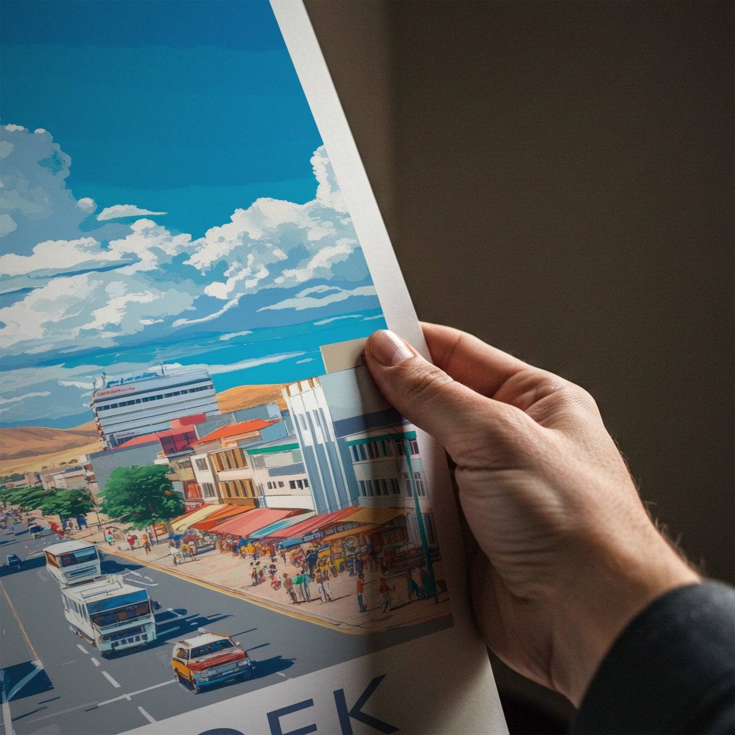 Windhoek Poster - Namibia Art Print - Busy Street Mountain Wall Decor