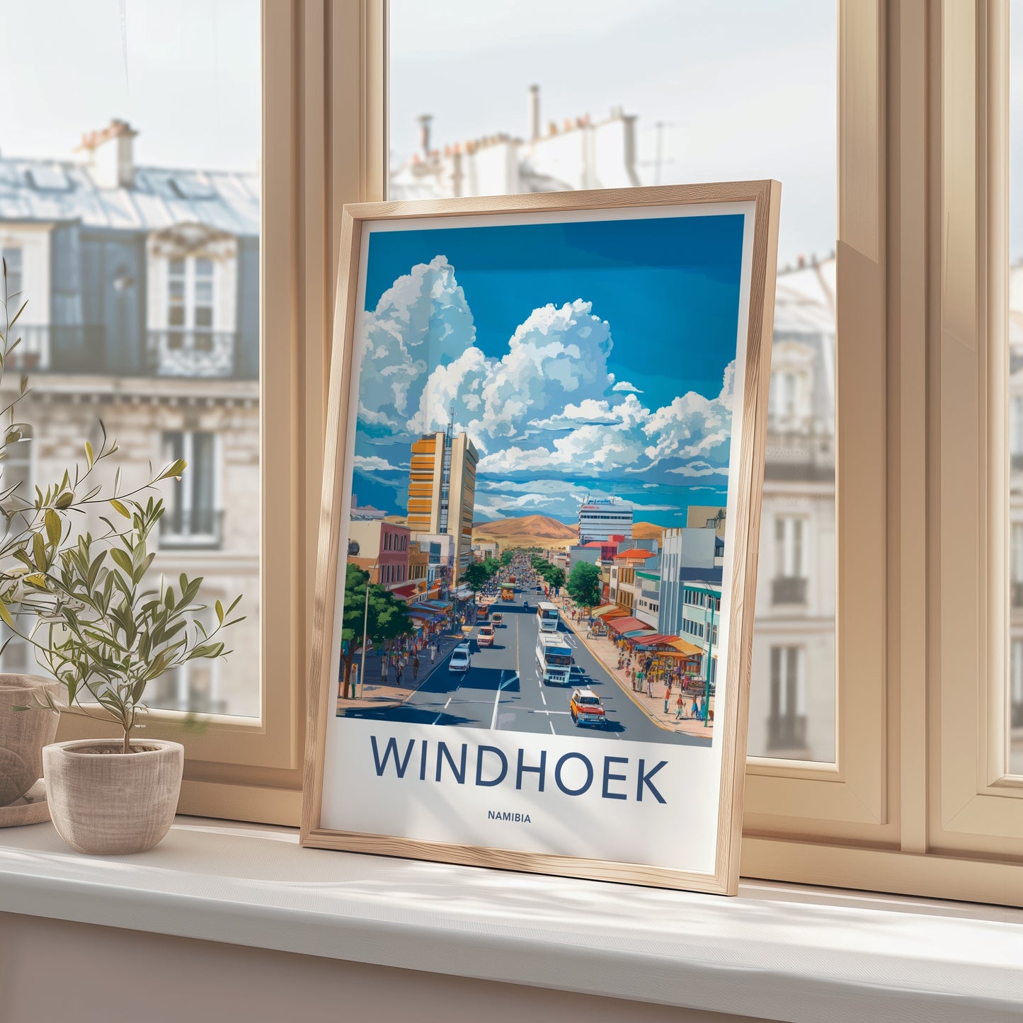 Windhoek Poster - Namibia Art Print - Busy Street Mountain Wall Decor