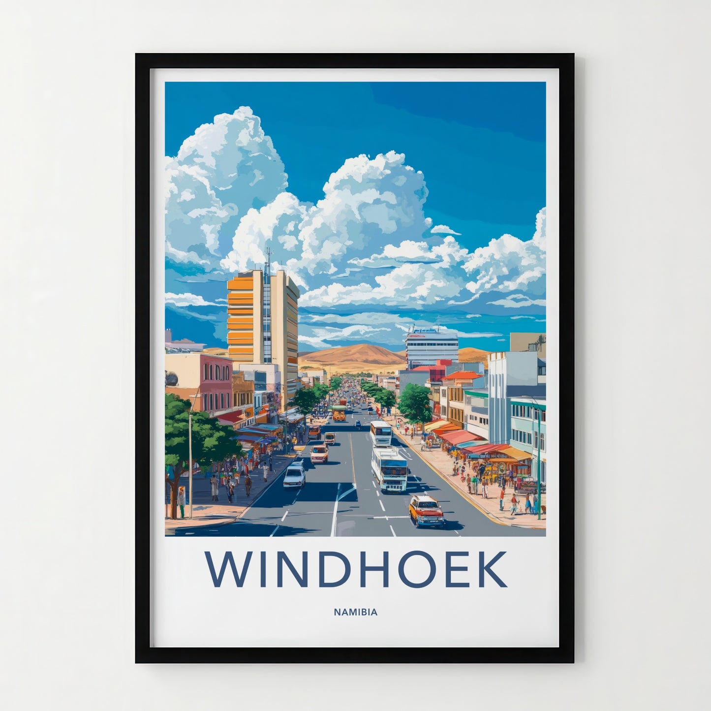 Windhoek Poster - Namibia Art Print - Busy Street Mountain Wall Decor