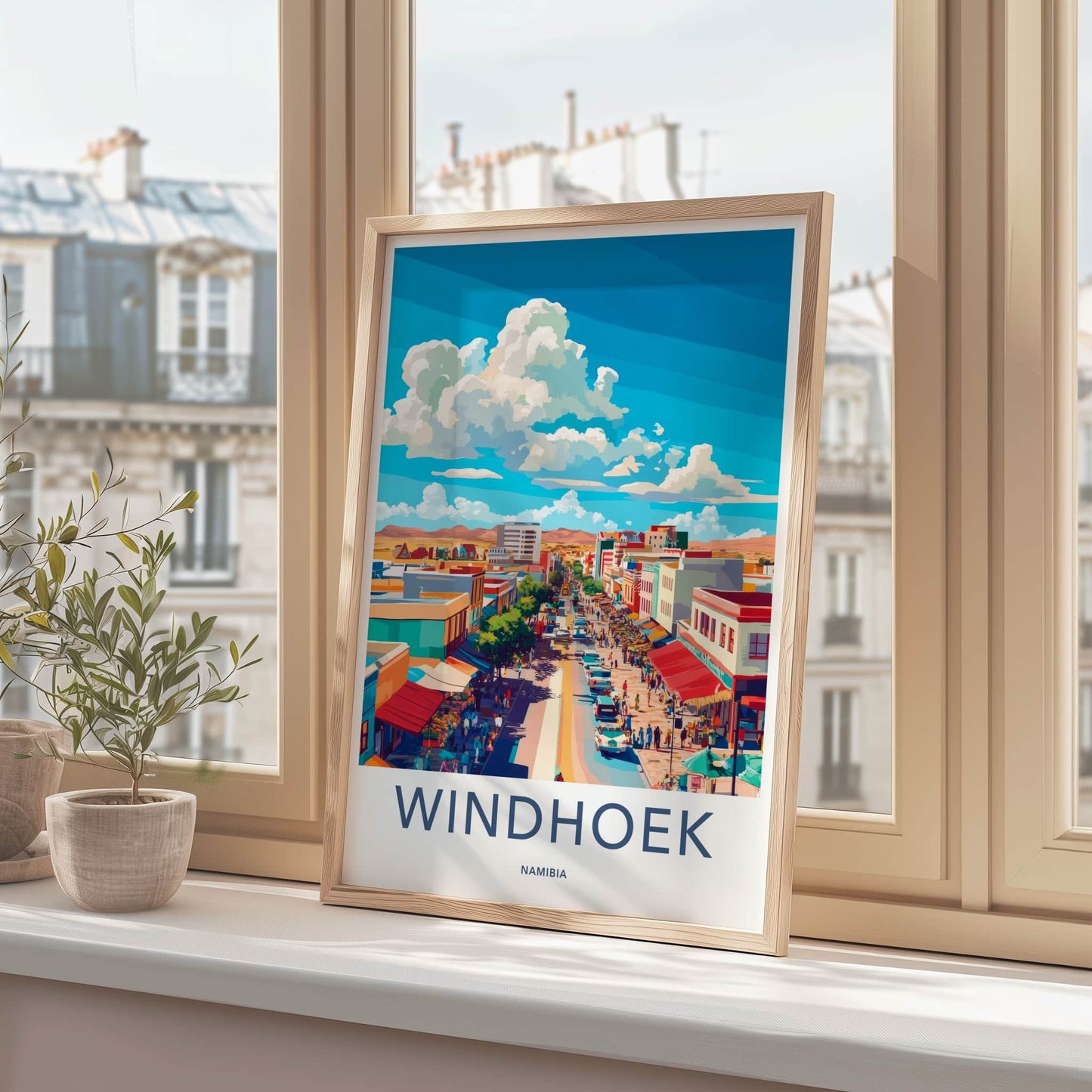 Windhoek Poster - Namibia Travel Art - Busy Downtown Street Wall Decor