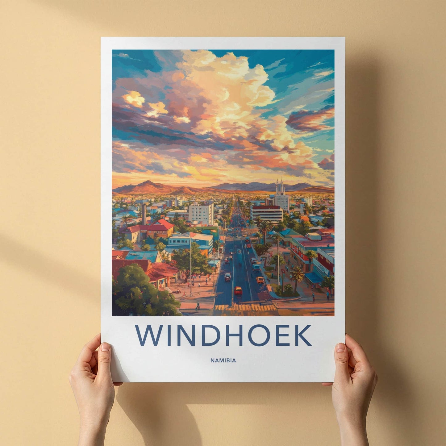 Windhoek Poster - Namibia Travel Art - Vibrant city sunset Home Decor