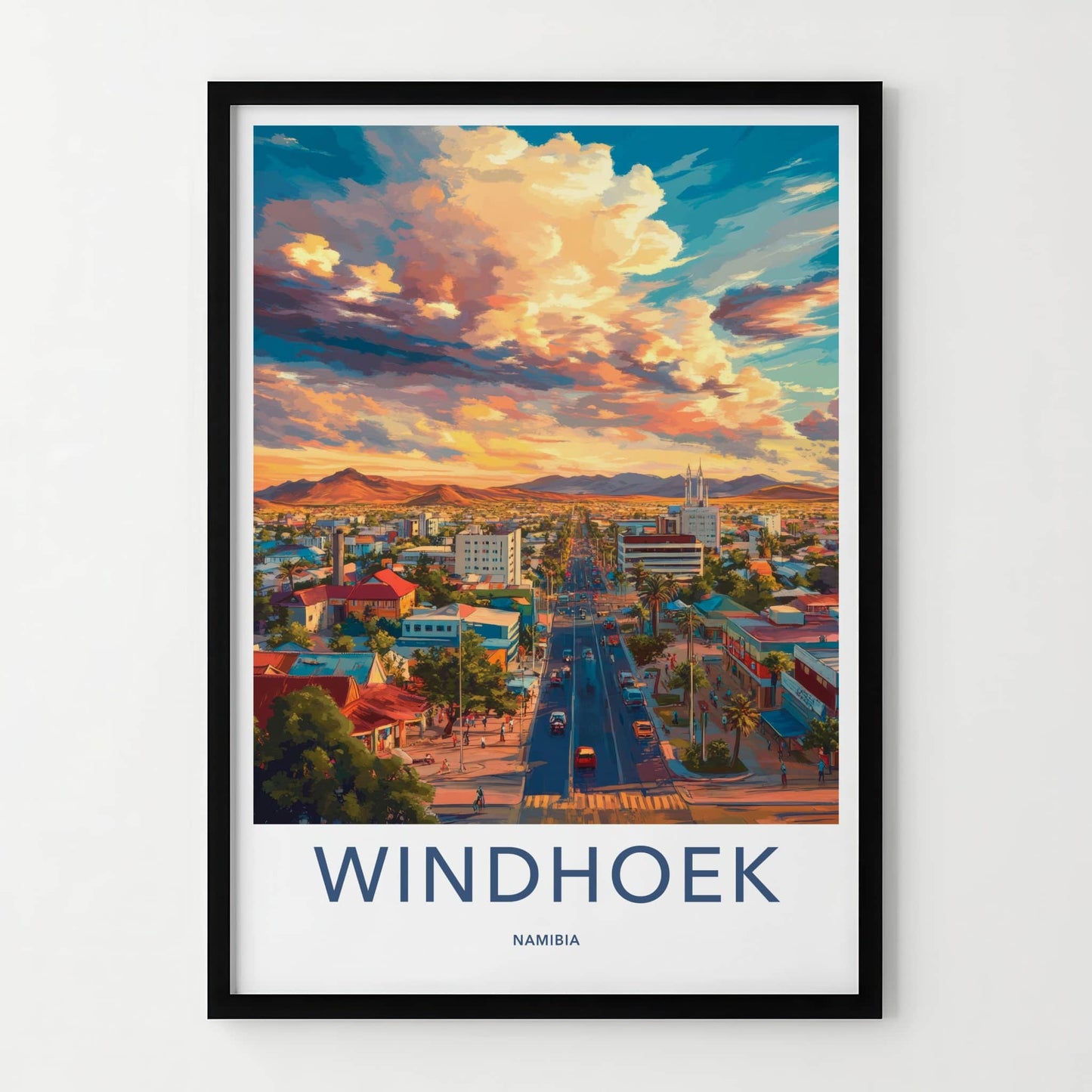 Windhoek Poster - Namibia Travel Art - Vibrant city sunset Home Decor