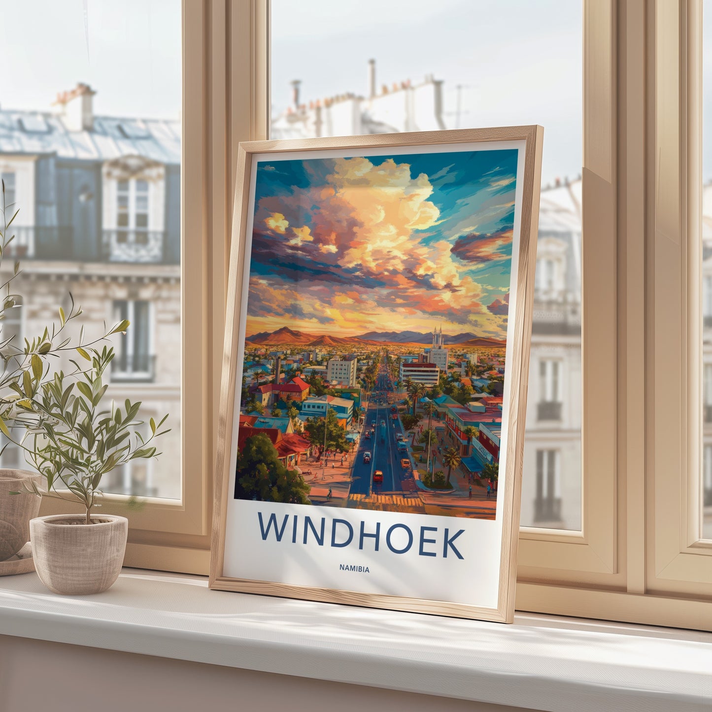 Windhoek Poster - Namibia Travel Art - Vibrant city sunset Home Decor