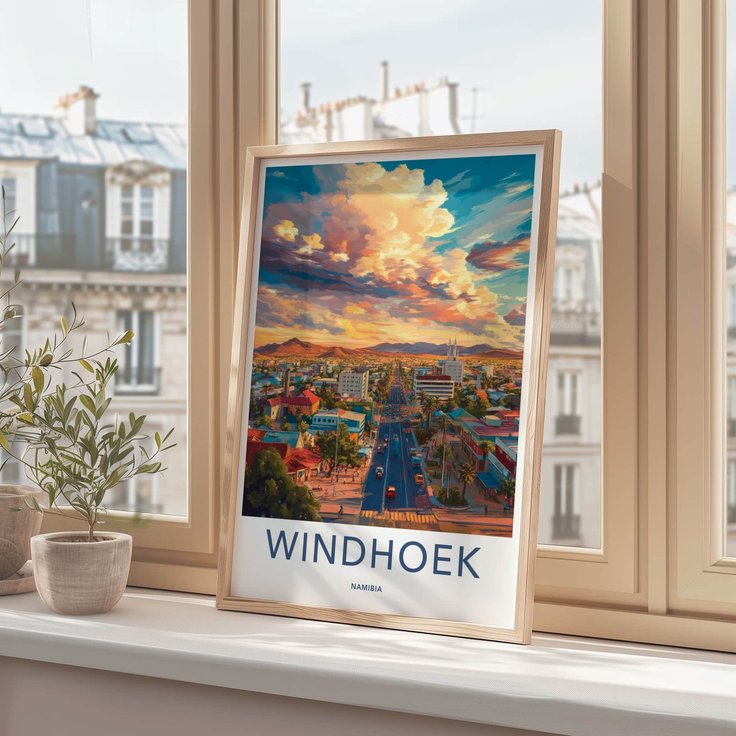 Windhoek Poster - Namibia Travel Art - Vibrant city sunset Home Decor