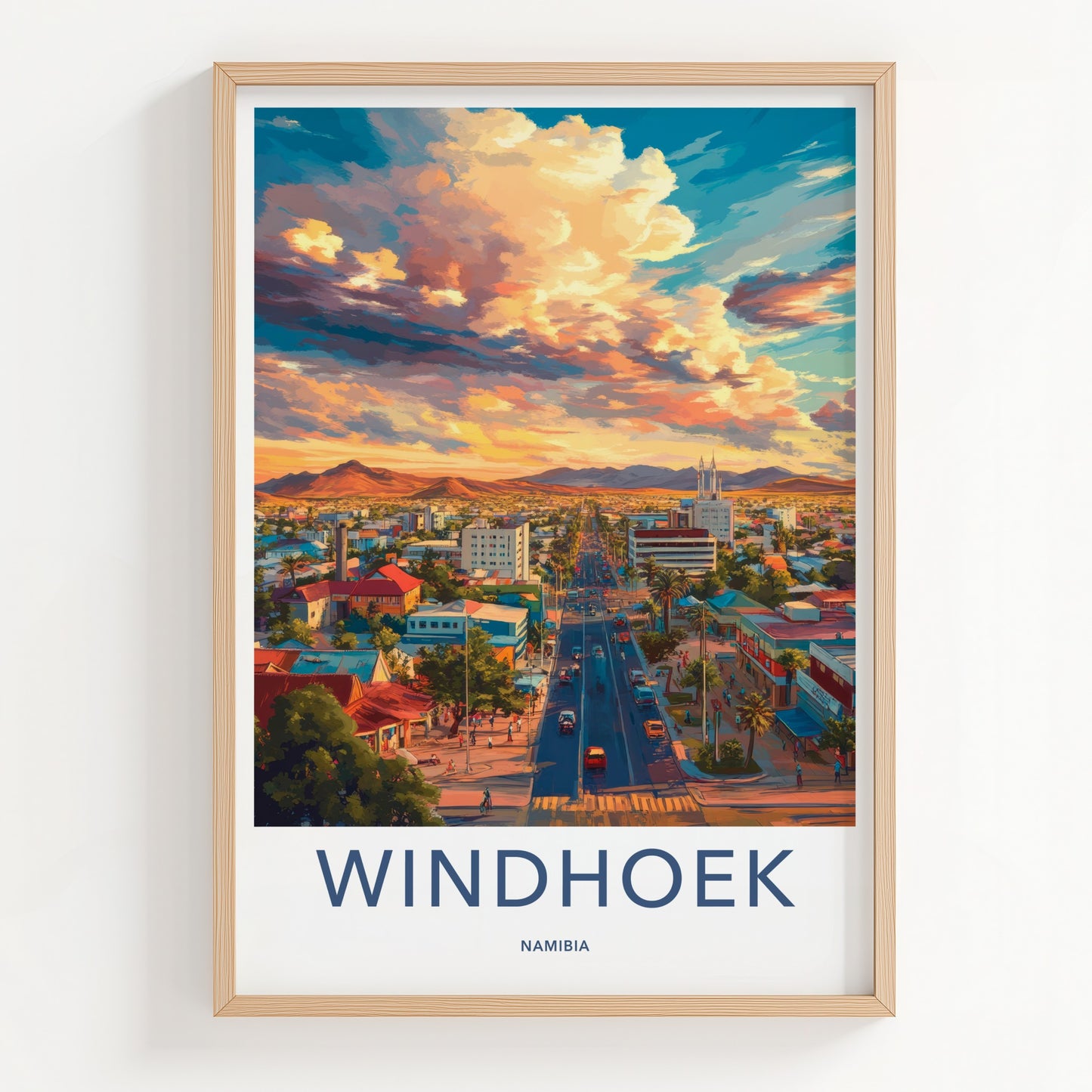 Windhoek Poster - Namibia Travel Art - Vibrant city sunset Home Decor