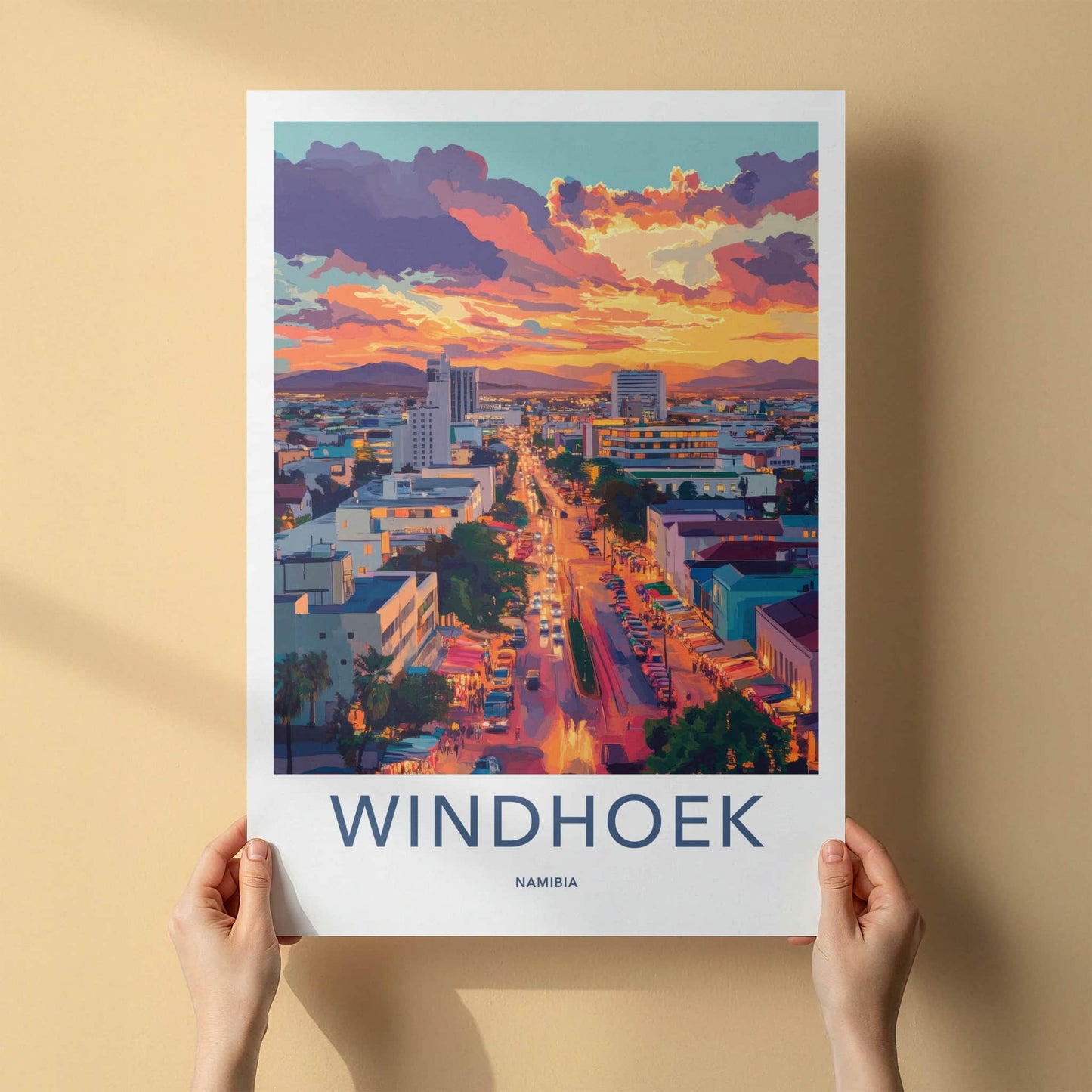 Windhoek Poster - Namibia Travel Art - Vibrant City Sunset Home Decor