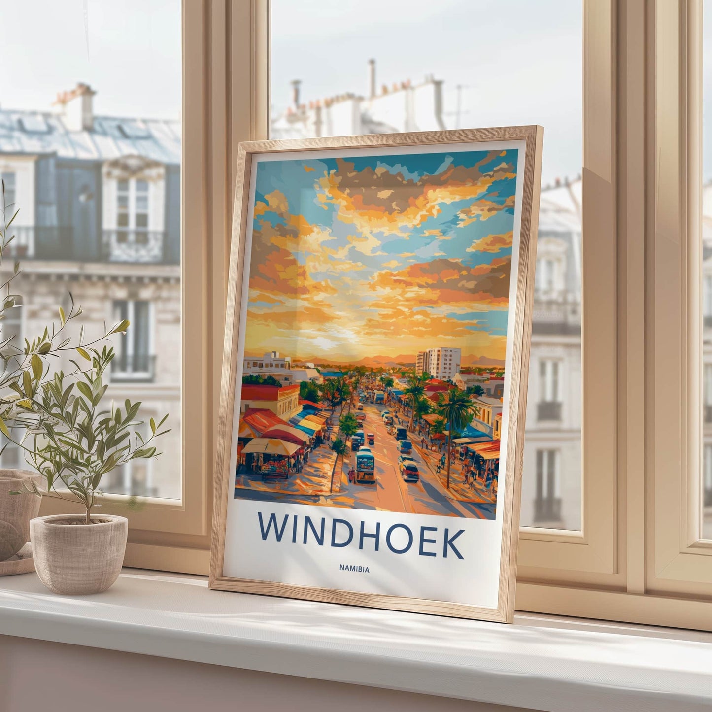 Windhoek Poster - Namibia Travel Art - Vibrant Street Sunset Home Decor