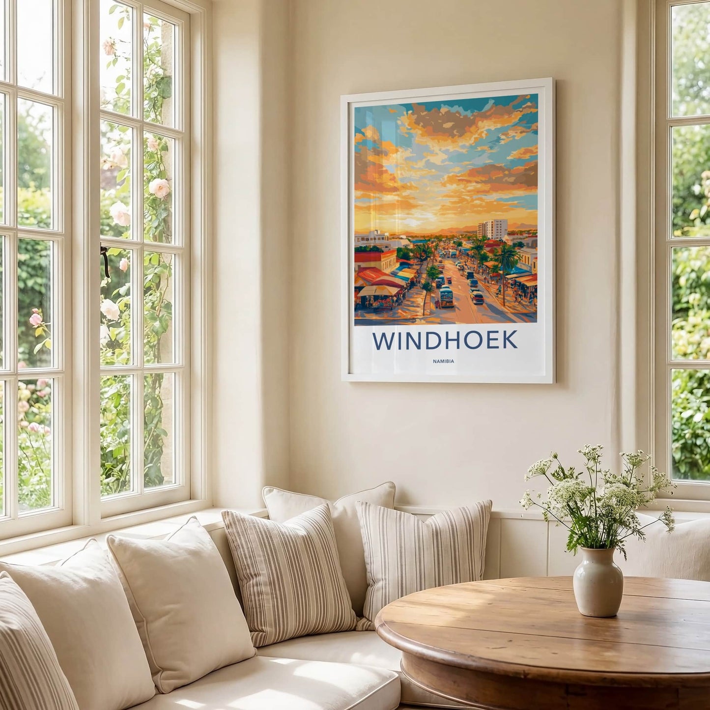 Windhoek Poster - Namibia Travel Art - Vibrant Street Sunset Home Decor
