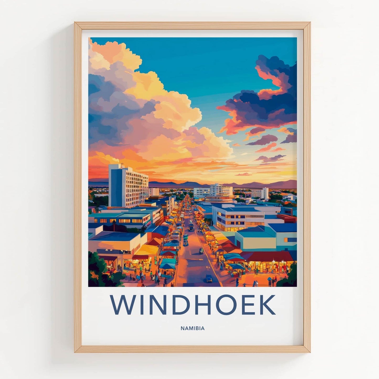 Windhoek Poster - Namibia Wall Art - Vibrant City Sunset Home Decor