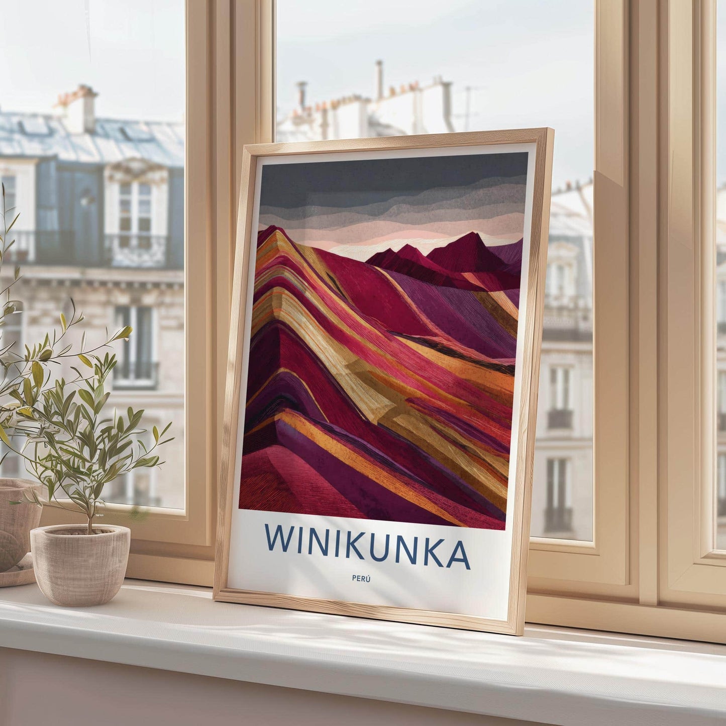 Winikunka Poster - Peru Travel Art - Vibrant Layered Mountains Home Decor