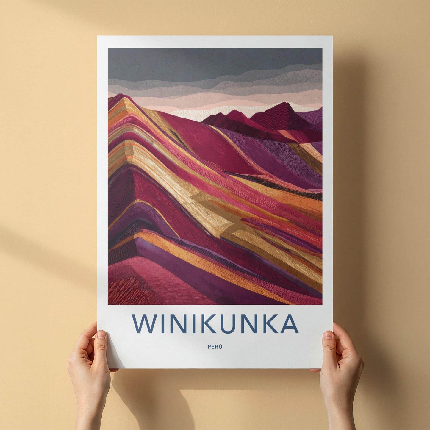 Winikunka Poster - Peru Travel Art - Vibrant Layered Mountains Home Decor