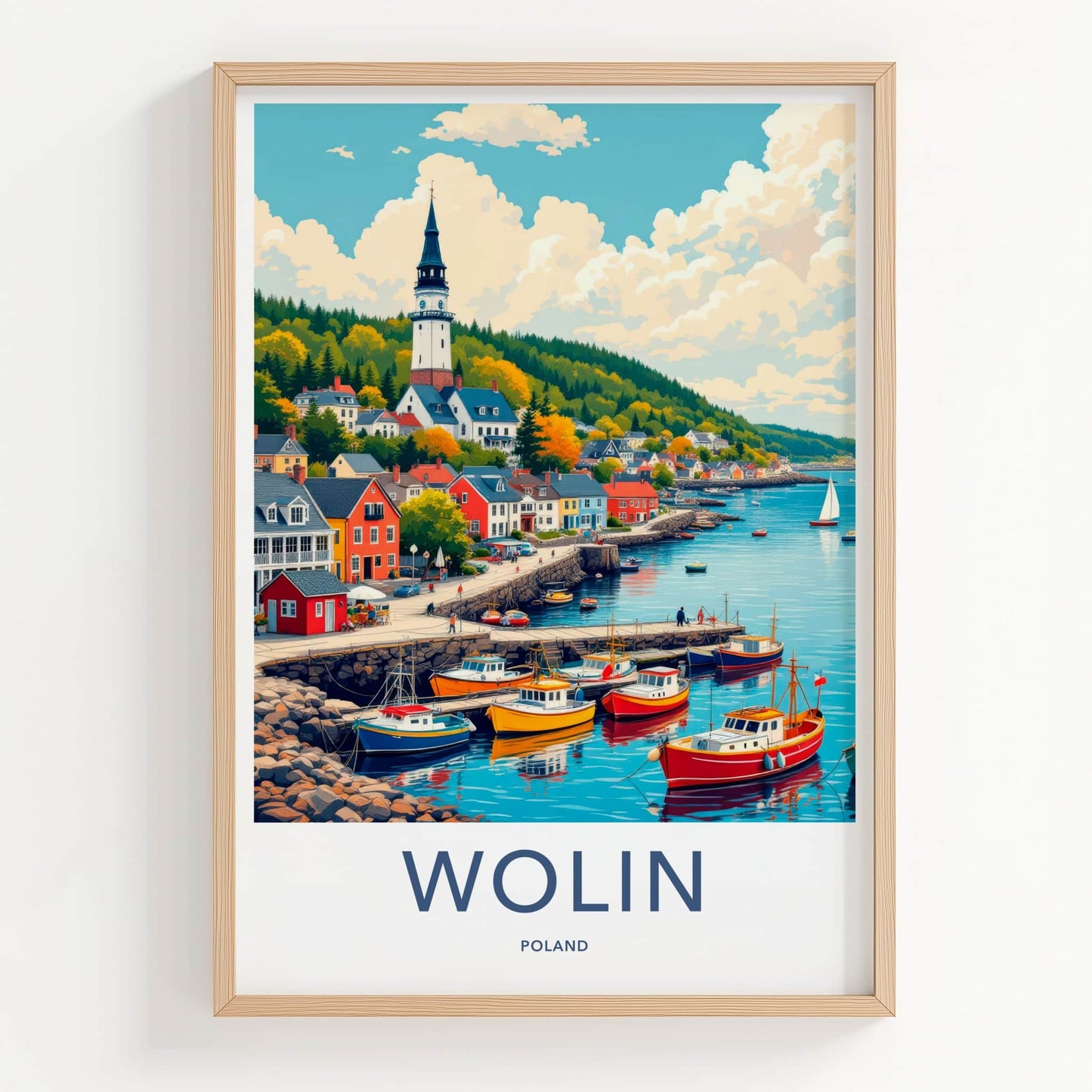 Wolin Poster - Poland Travel Art - Coastal Village Boats Wall Decor