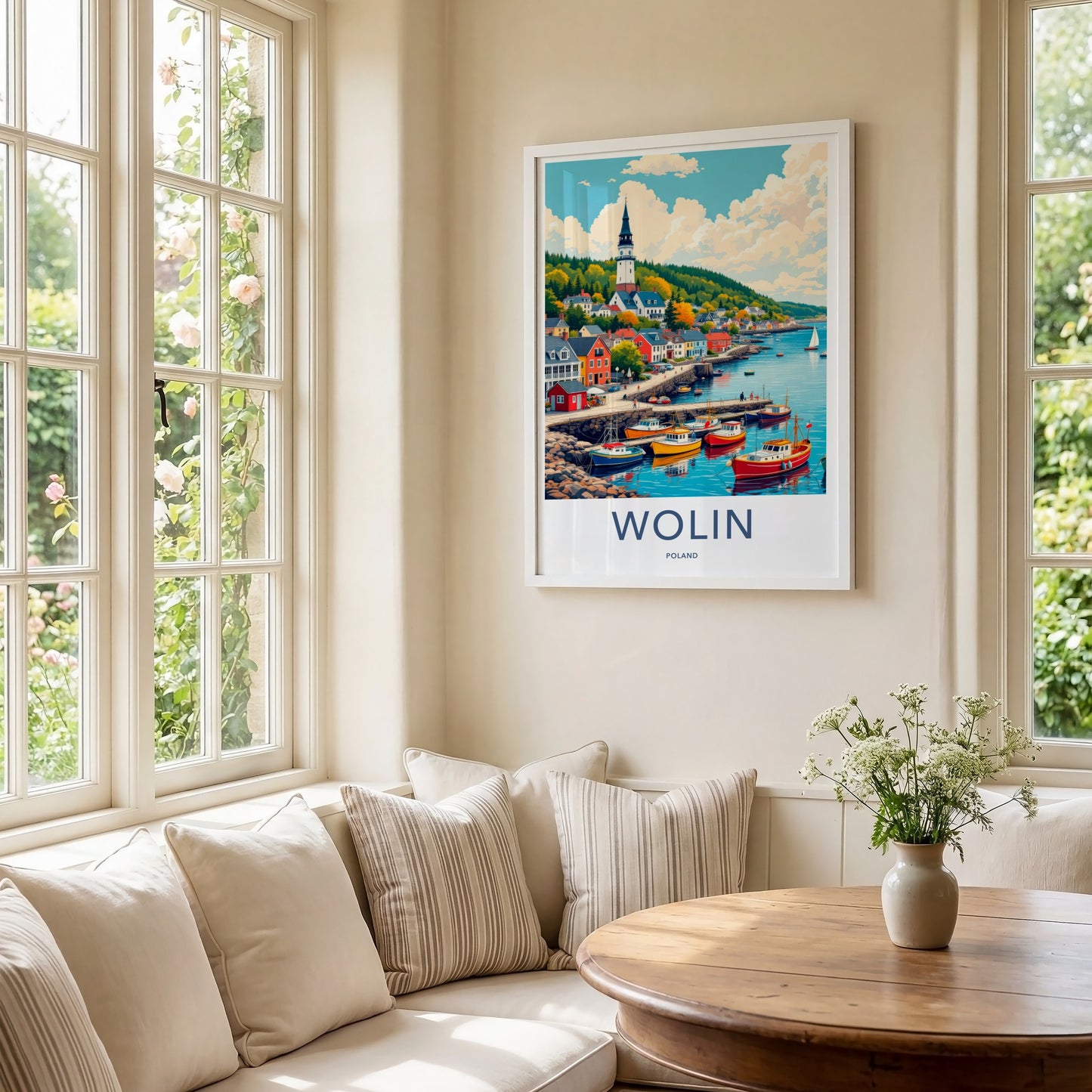 Wolin Poster - Poland Travel Art - Coastal Village Boats Wall Decor