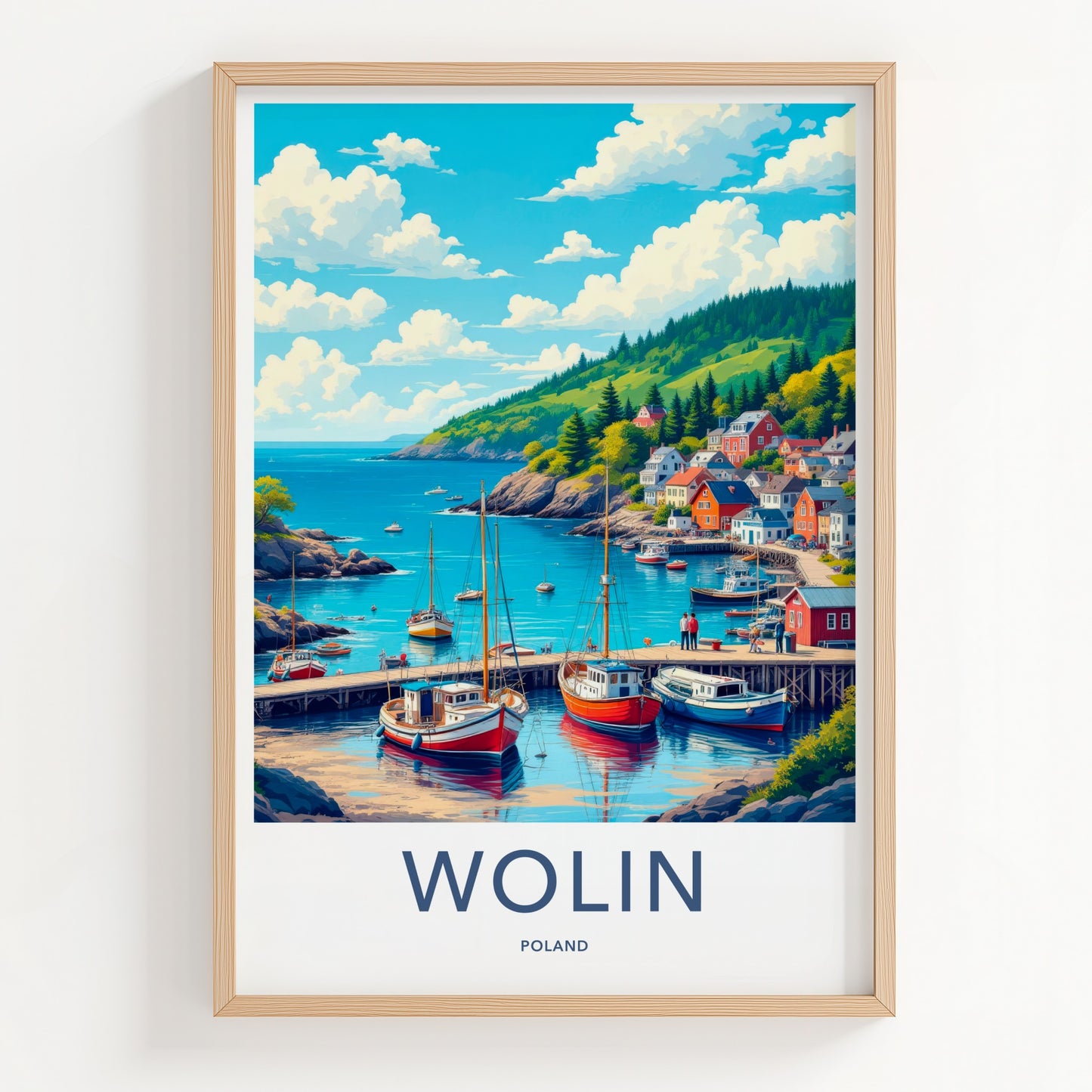 Wolin Poster - Poland Travel Art - Coastal Village Harbor Home Decor