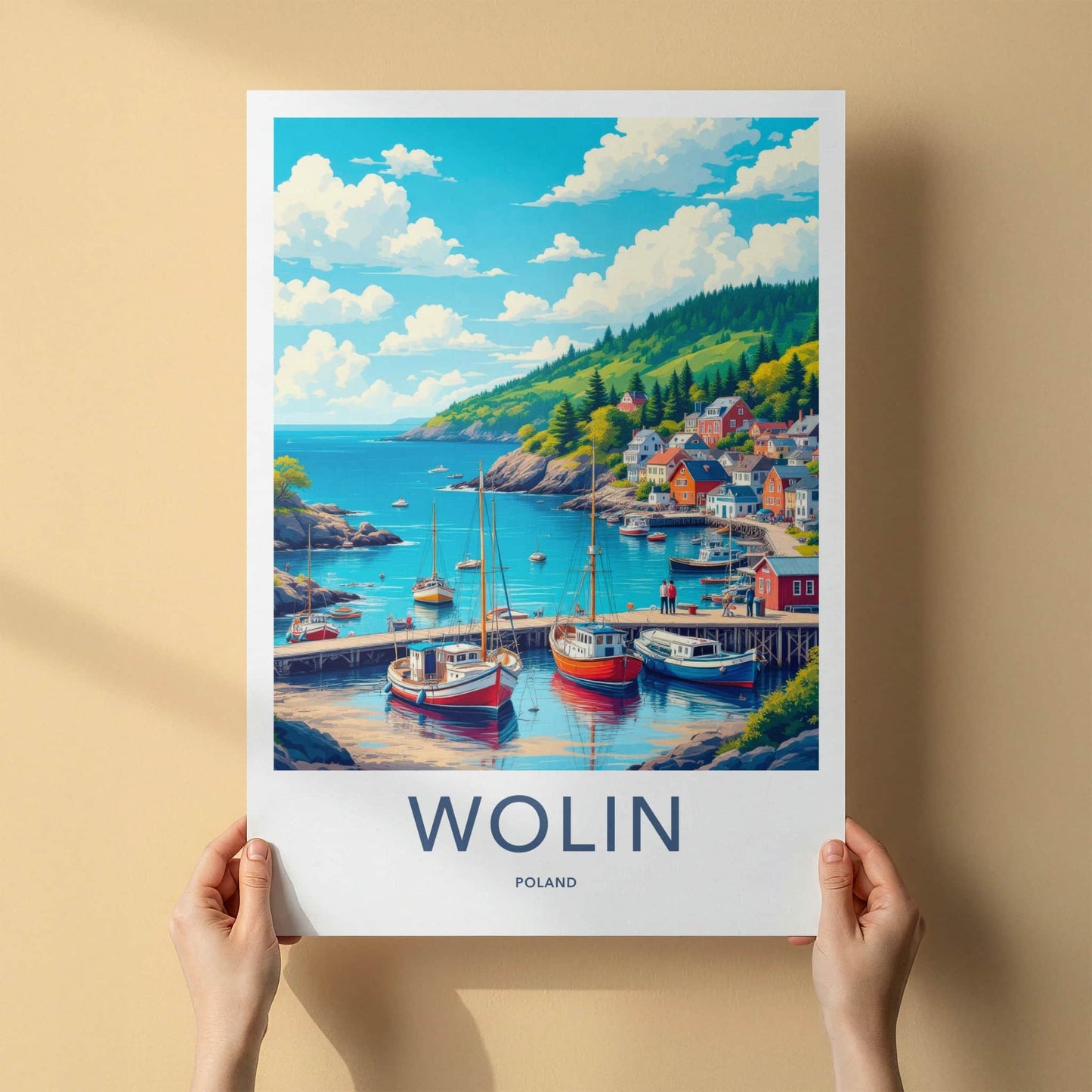 Wolin Poster - Poland Travel Art - Coastal Village Harbor Home Decor
