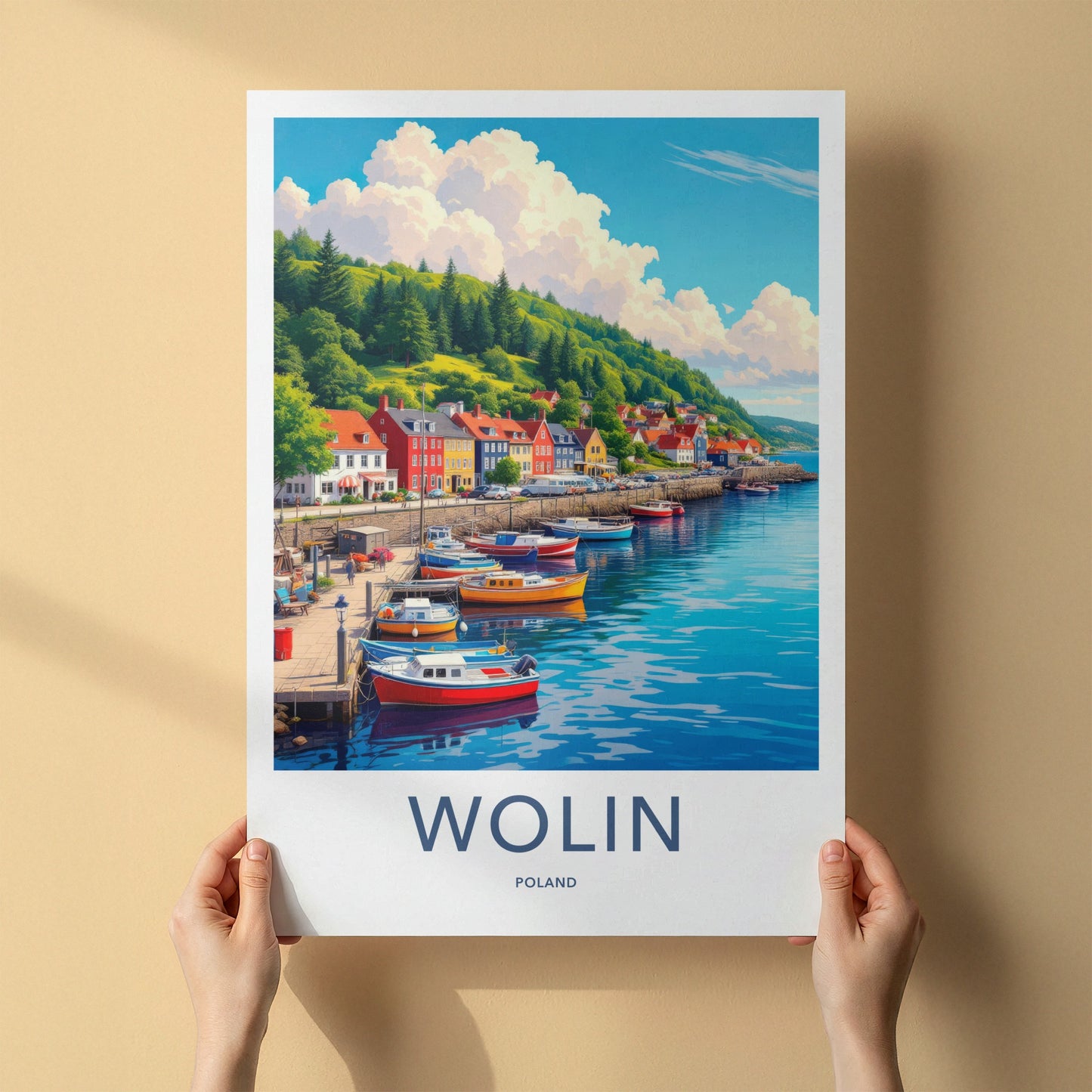Wolin Poster - Poland Travel Art - Colorful Village Harbor Home Decor