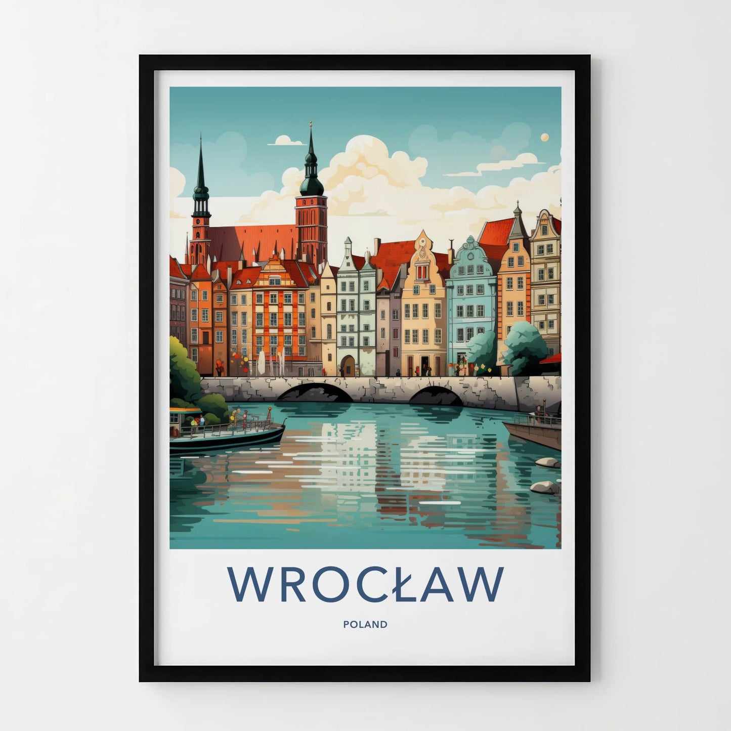 Wroclaw Poster - Poland Art Print - Historic Riverfront City Home Decor