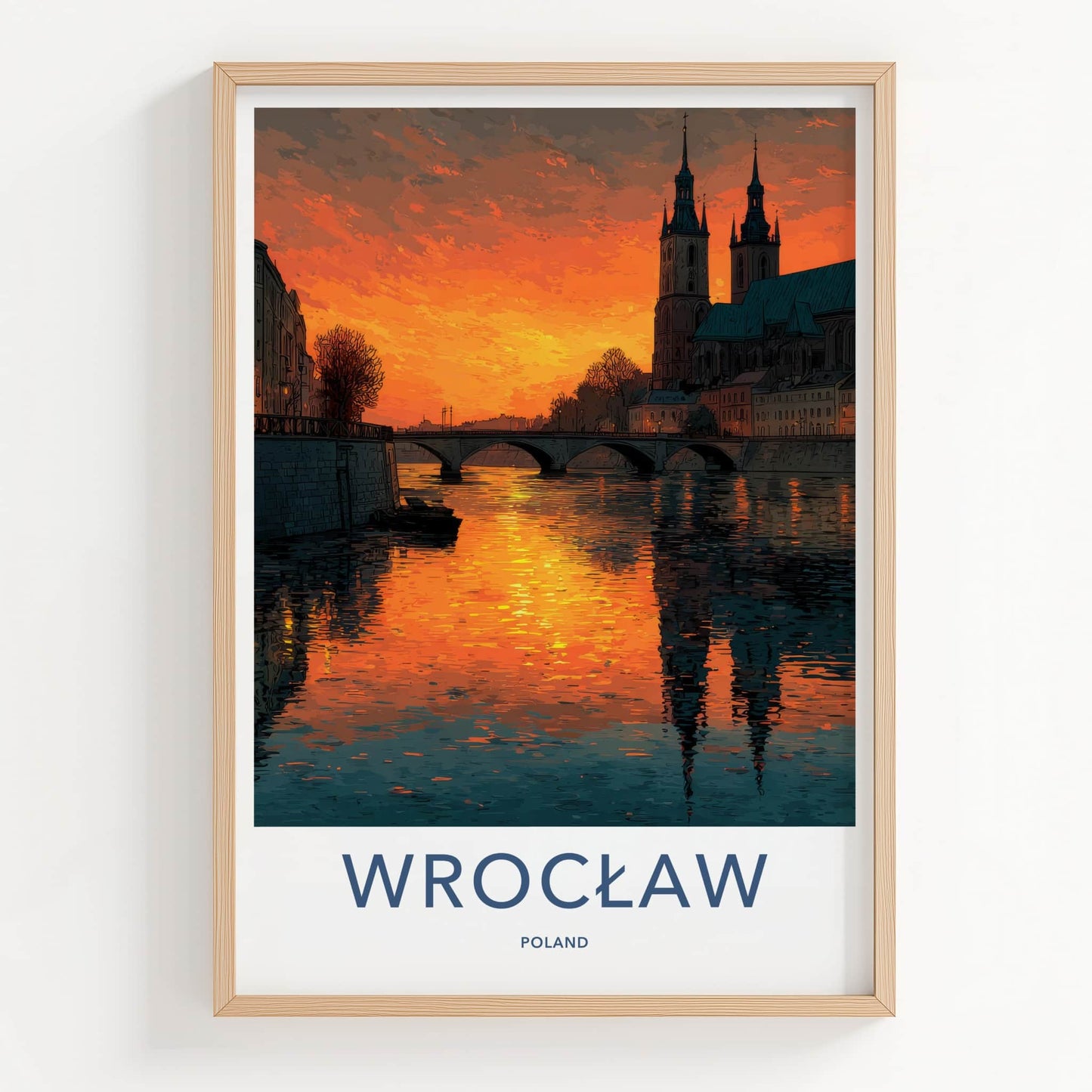 Wroclaw Poster - Poland Travel Art - Orange Sky Reflections Home Decor