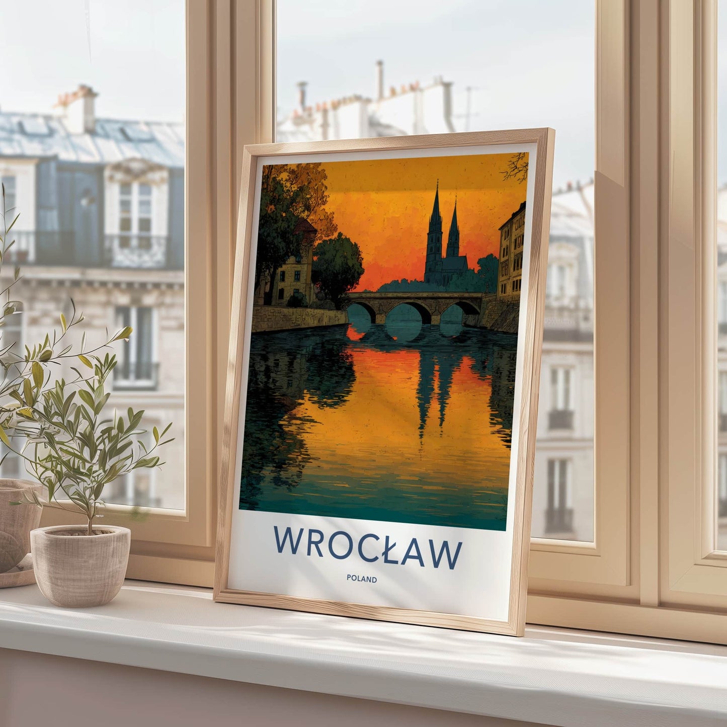 Wroclaw Poster - Poland Travel Art - River Bridge Reflections Home Decor