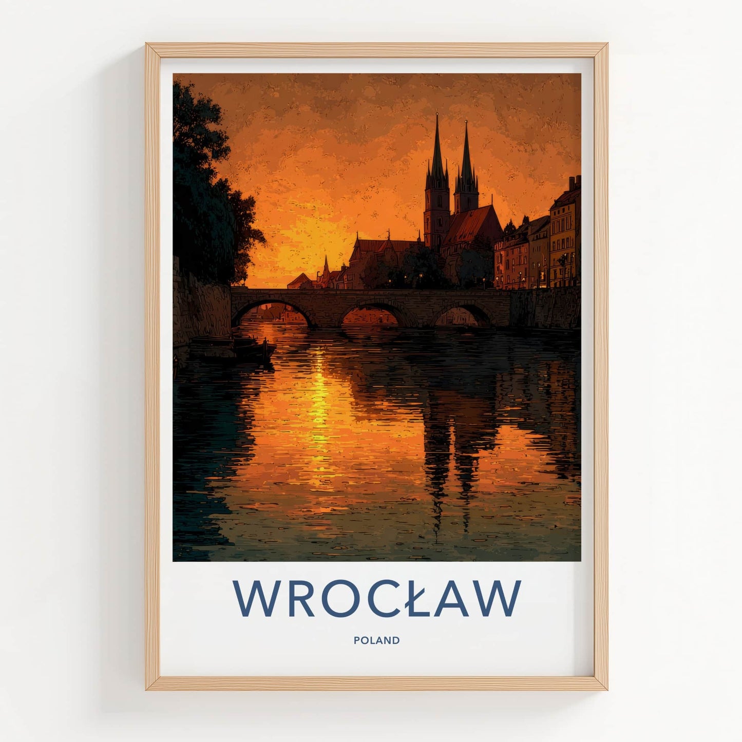 Wroclaw Poster - Poland Travel Art - River Sunset Reflections Home Decor