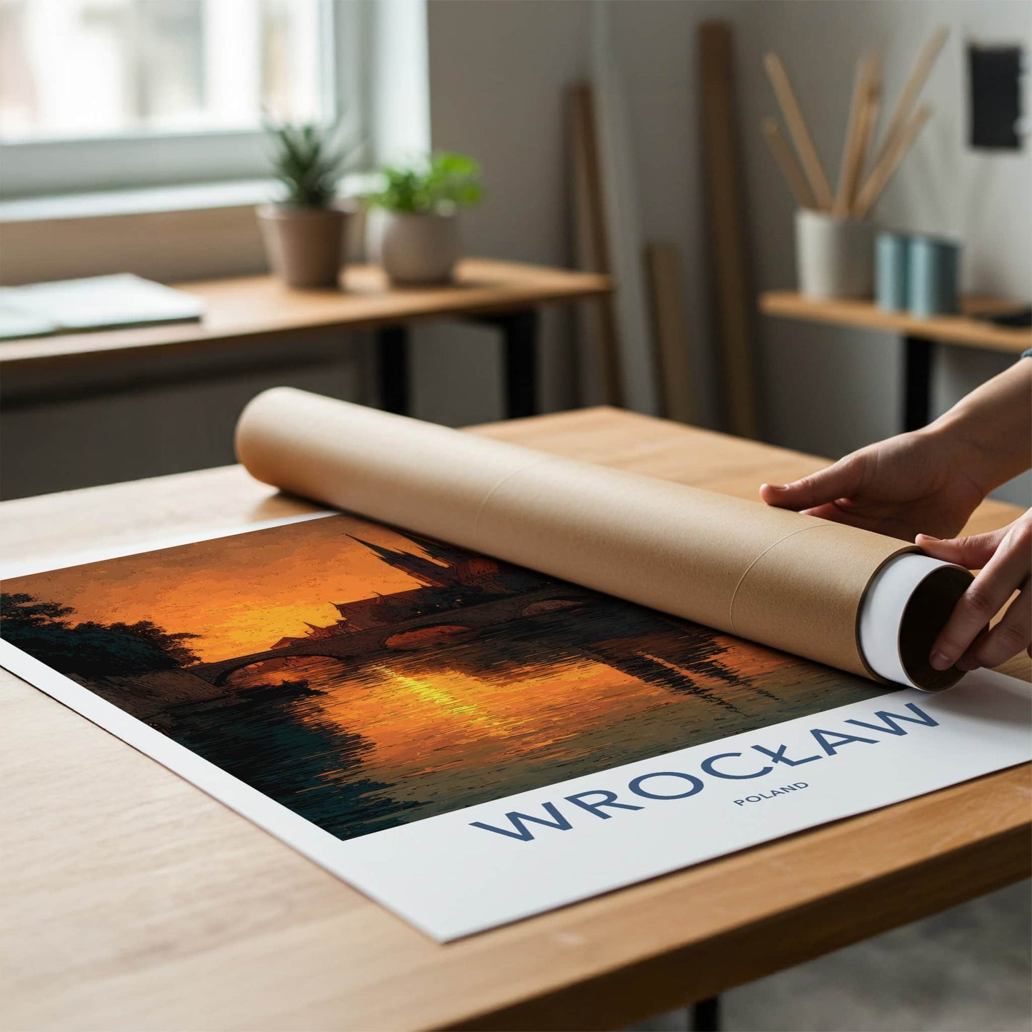 Wroclaw Poster - Poland Travel Art - River Sunset Reflections Home Decor