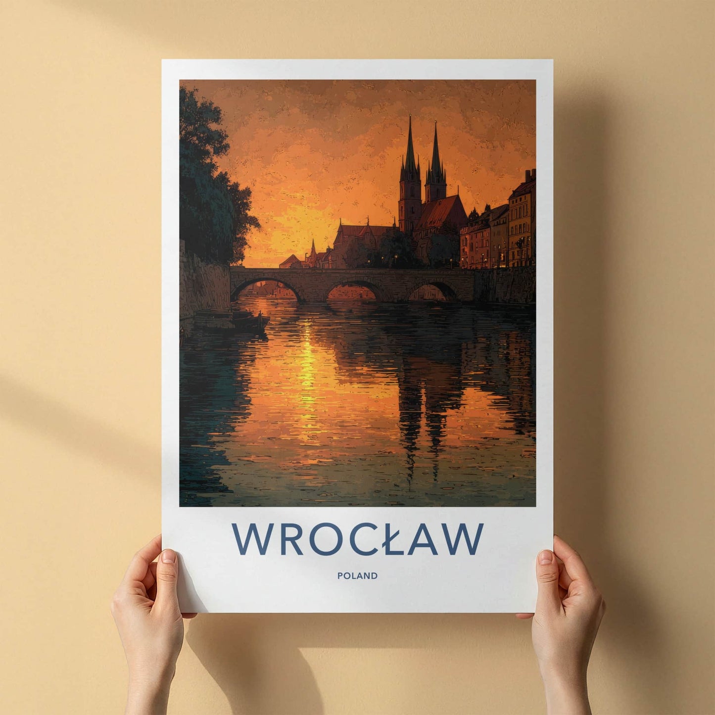 Wroclaw Poster - Poland Travel Art - River Sunset Reflections Home Decor