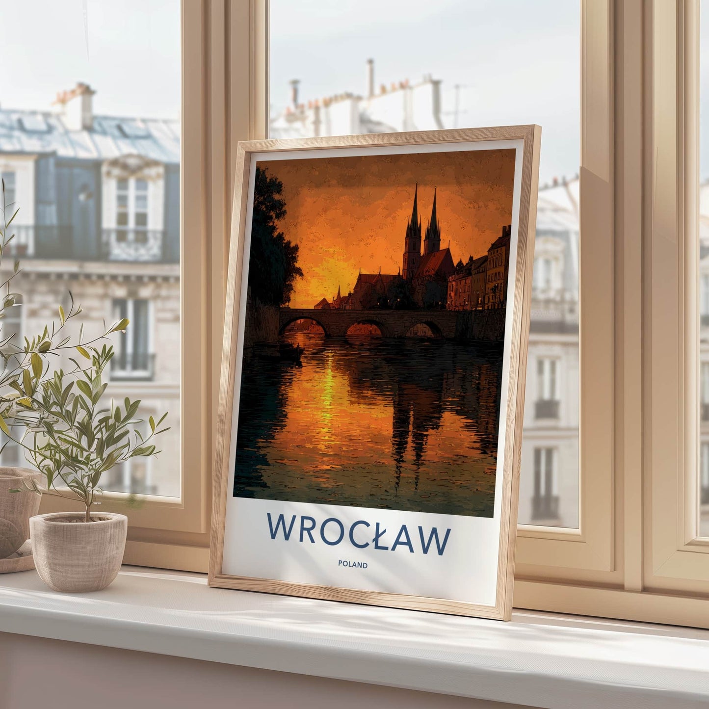 Wroclaw Poster - Poland Travel Art - River Sunset Reflections Home Decor