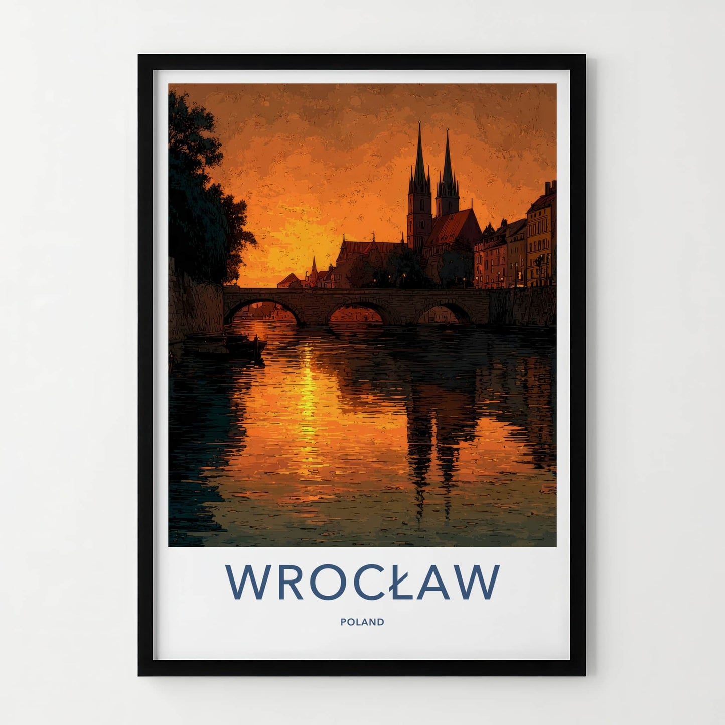 Wroclaw Poster - Poland Travel Art - River Sunset Reflections Home Decor