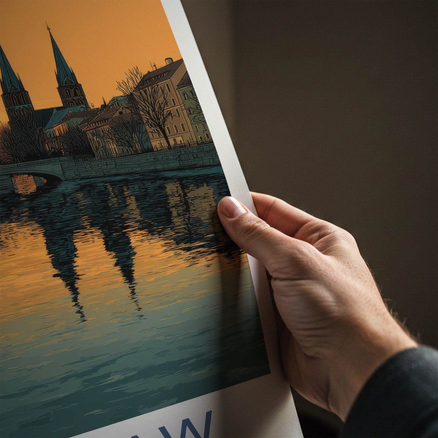Wroclaw Poster - Poland Travel Art - Sunset River Spires Home Decor