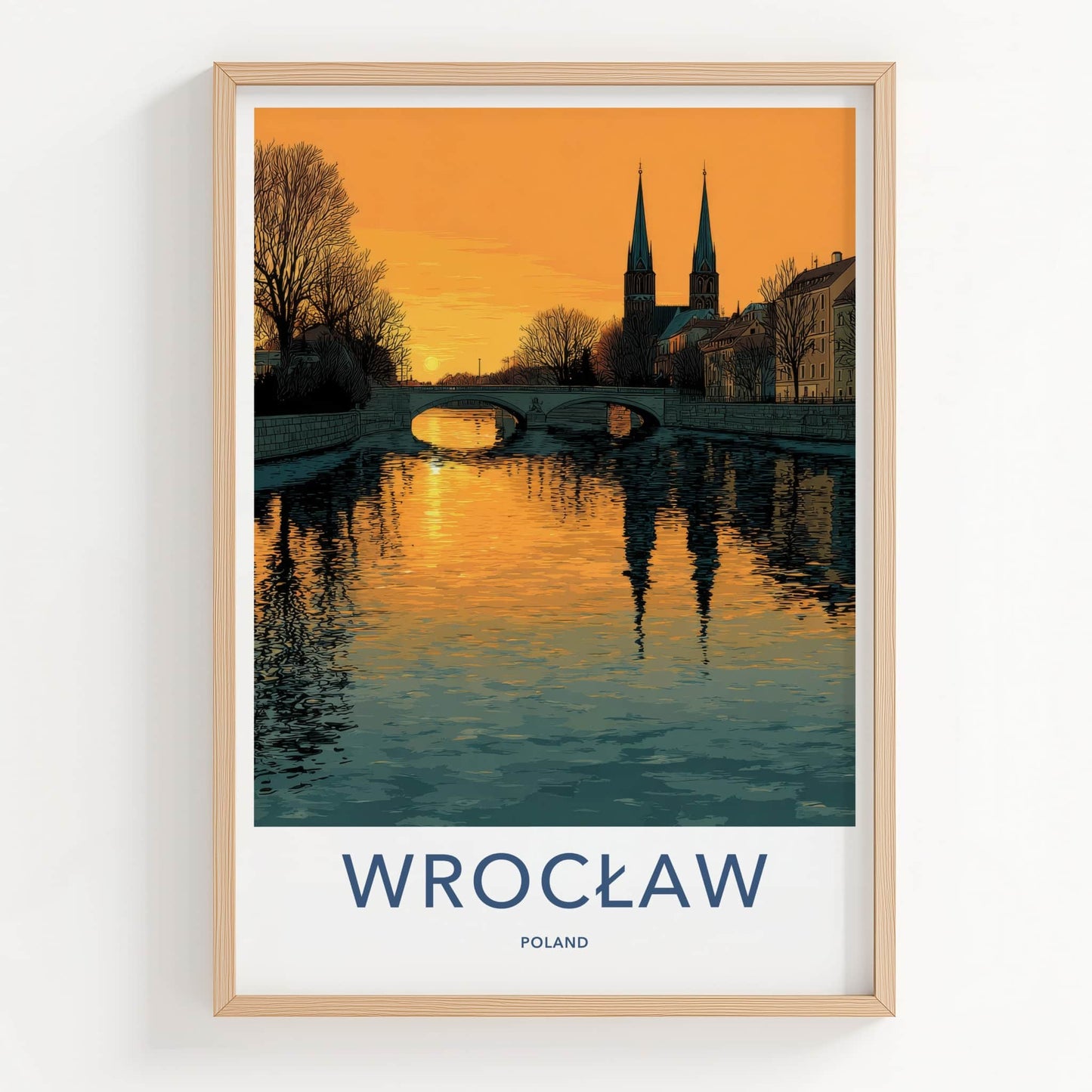 Wroclaw Poster - Poland Travel Art - Sunset River Spires Home Decor