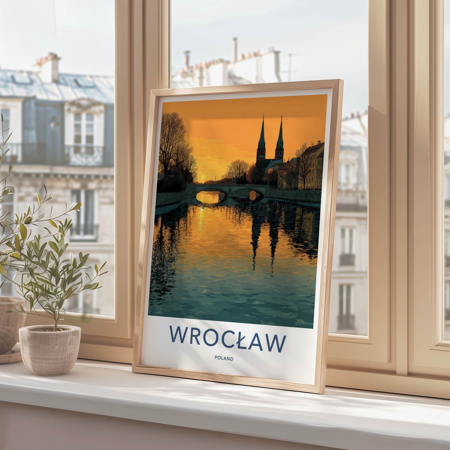 Wroclaw Poster - Poland Travel Art - Sunset River Spires Home Decor