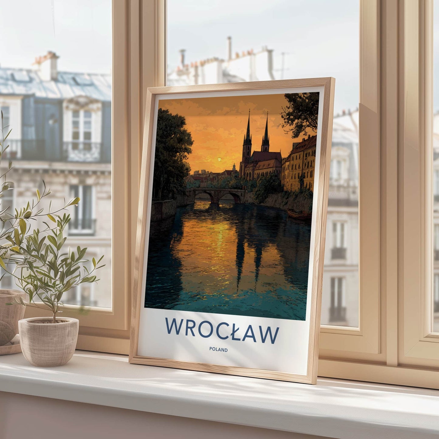 Wroclaw Poster - Poland Travel Print - Sunset River Cathedral Home Decor