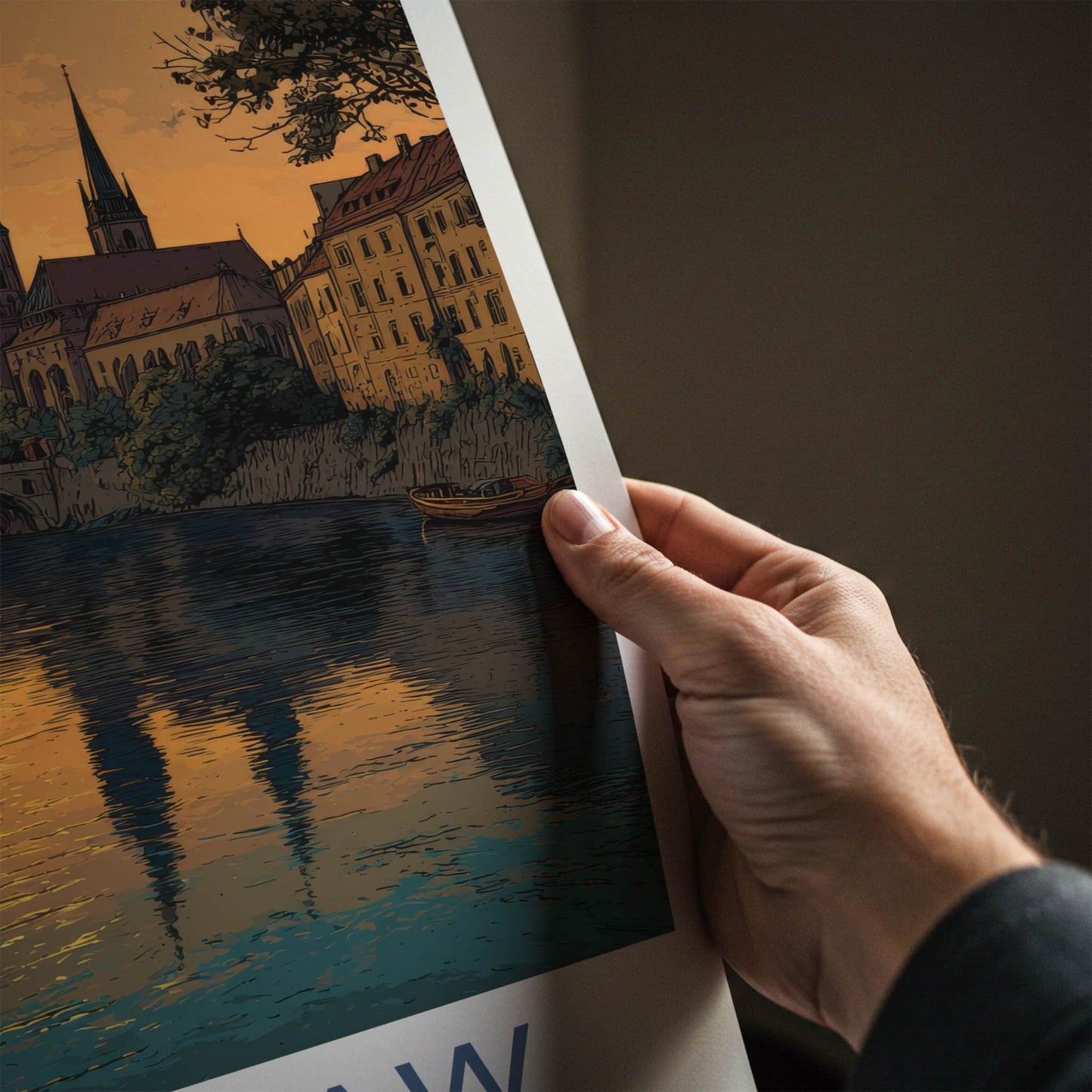 Wroclaw Poster - Poland Travel Print - Sunset River Cathedral Home Decor